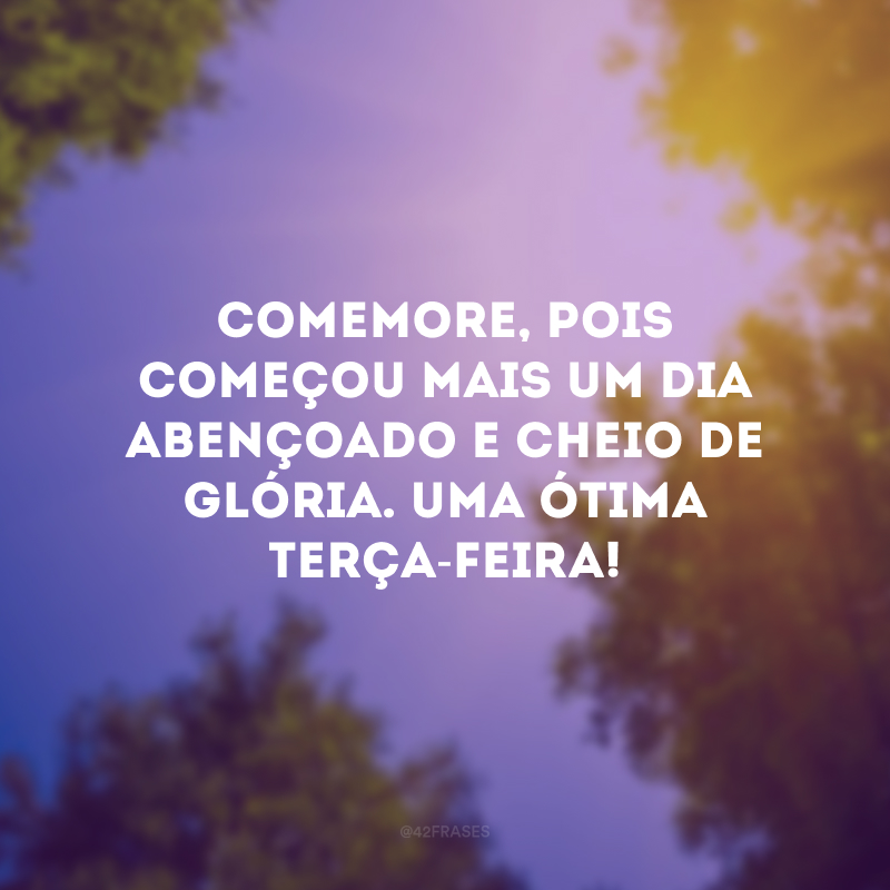 Comemore, pois começou mais um dia abençoado e cheio de glória. Uma ótima terça-feira!