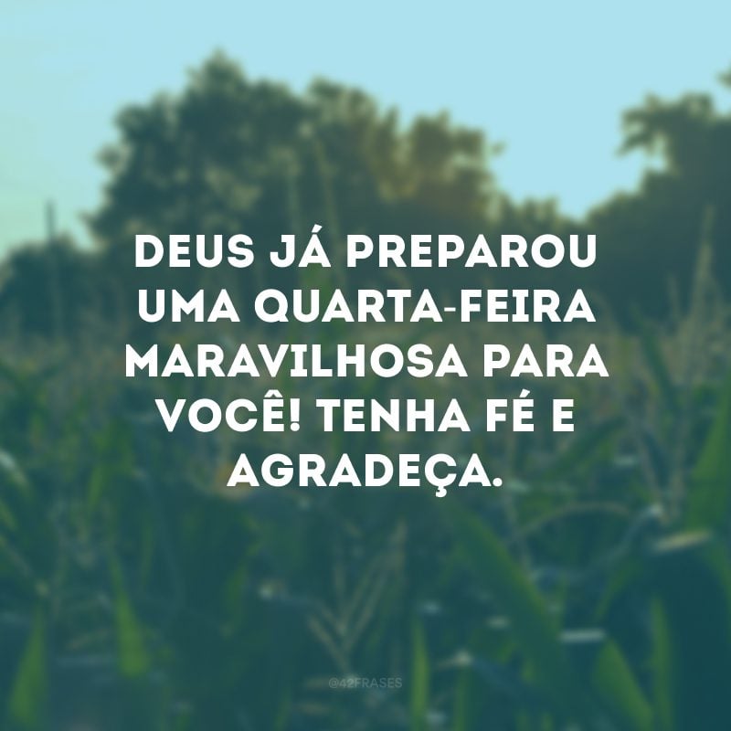 Deus já preparou uma quarta-feira maravilhosa para você! Tenha fé e agradeça. 