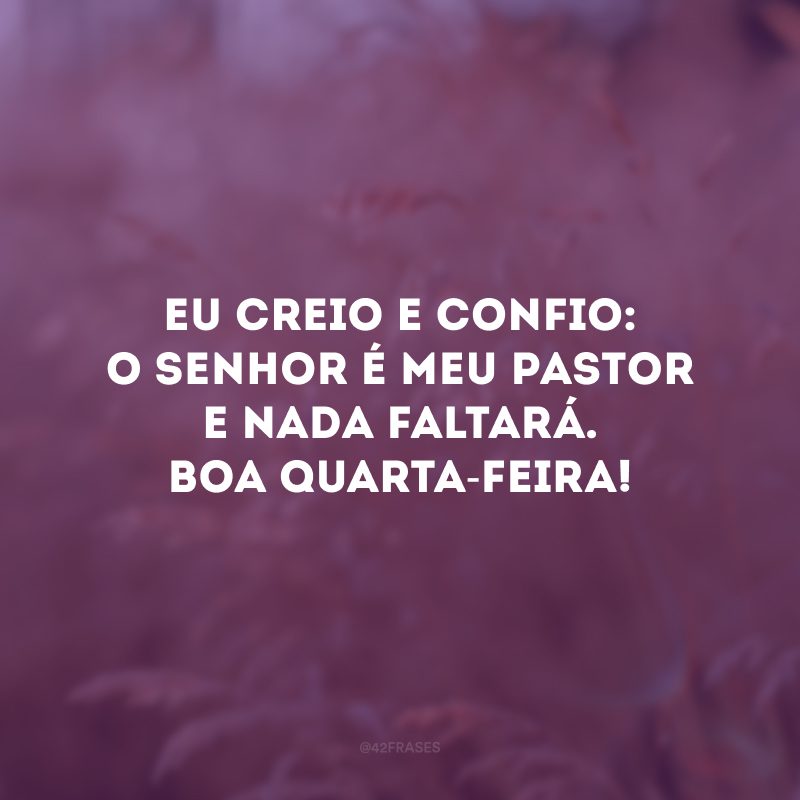 Eu creio e confio: o Senhor é meu pastor e nada faltará. Boa quarta-feira!