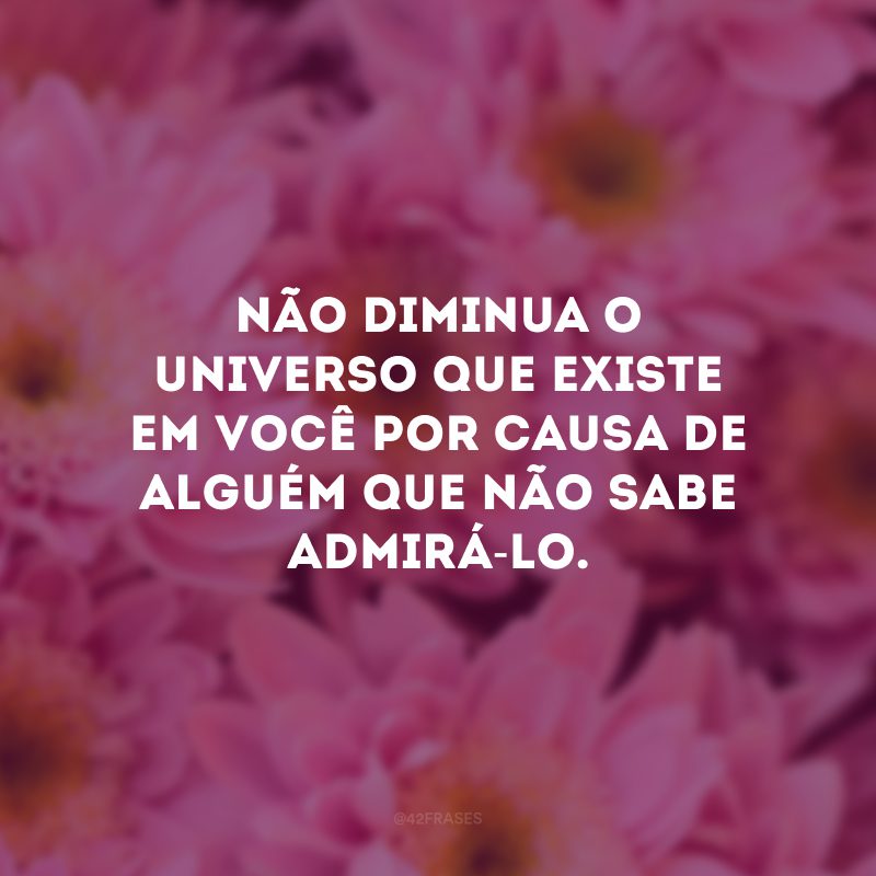 Não diminua o universo que existe em você por causa de alguém que não sabe admirá-lo. 