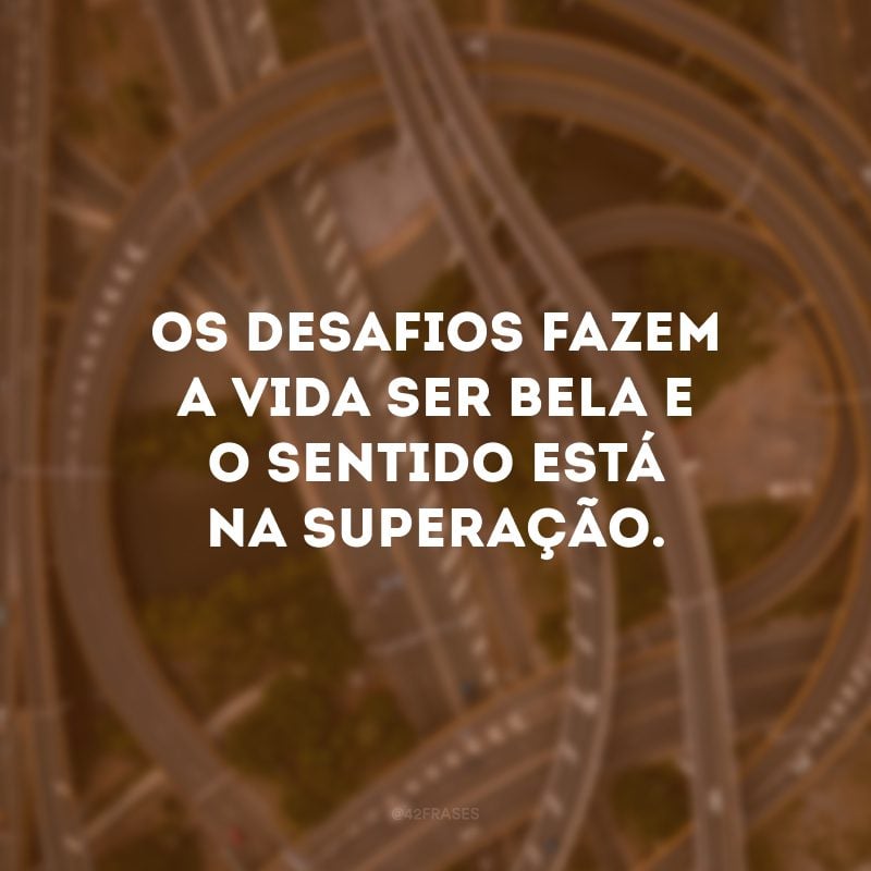 Os desafios fazem a vida ser bela e o sentido está na superação. 