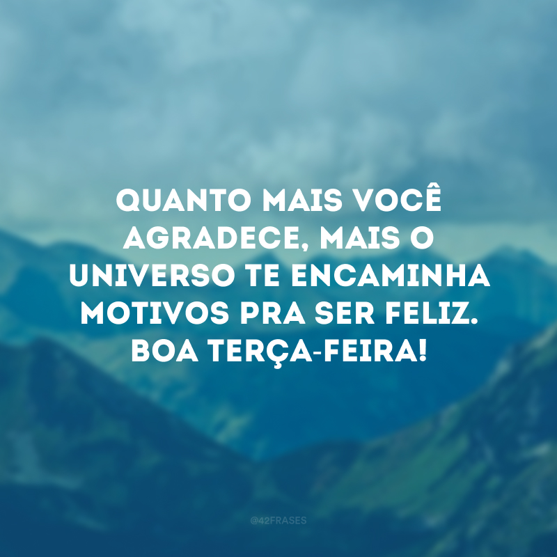 Quanto mais você agradece, mais o universo te encaminha motivos pra ser feliz. Boa terça-feira!