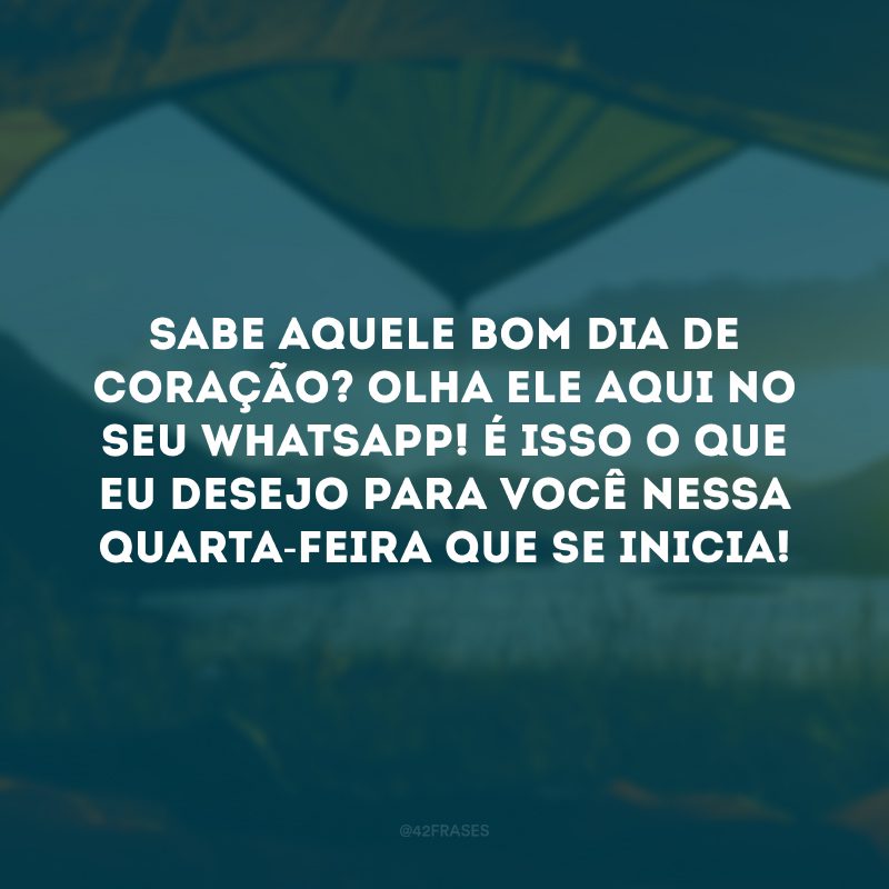 Sabe aquele bom dia de coração? Olha ele aqui no seu Whatsapp! É isso o que eu desejo para você nessa quarta-feira que se inicia! 