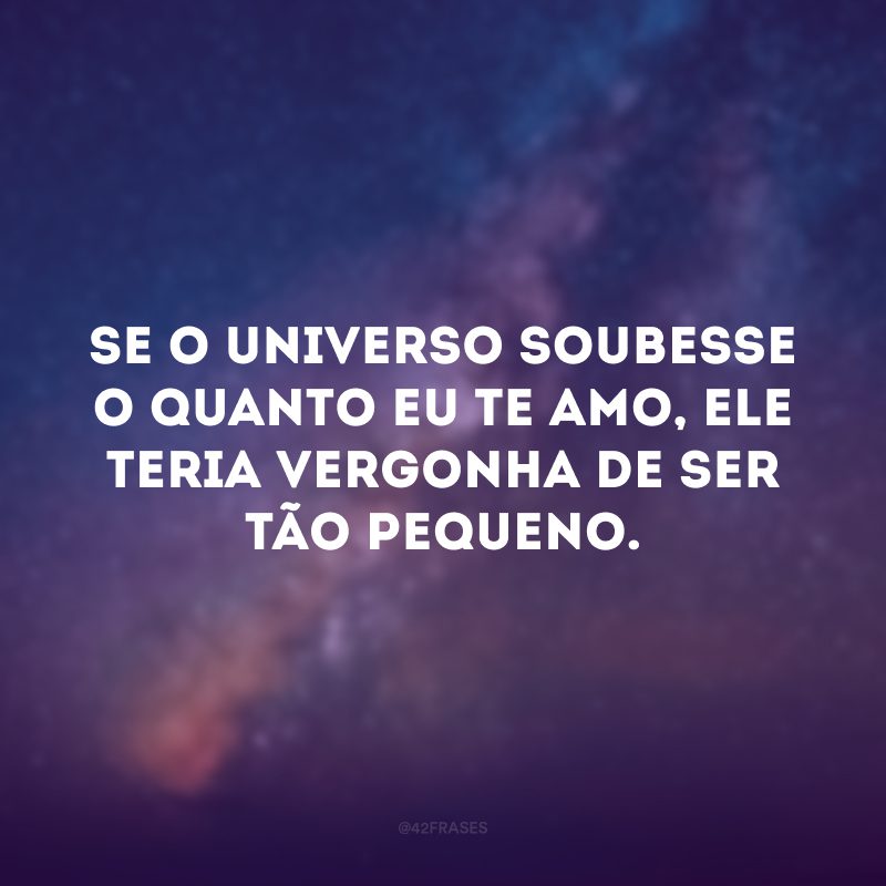 Se o universo soubesse o quanto eu te amo, ele teria vergonha de ser tão pequeno. 