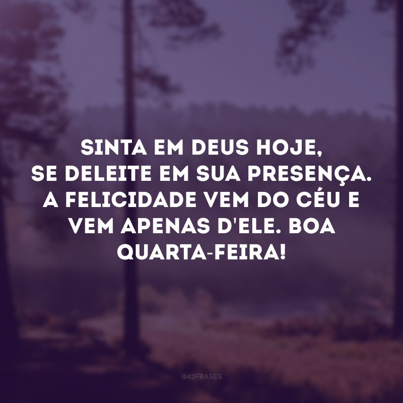 Sinta em Deus hoje, se deleite em Sua presença. A felicidade vem do céu e vem apenas d\'Ele. Boa quarta-feira!