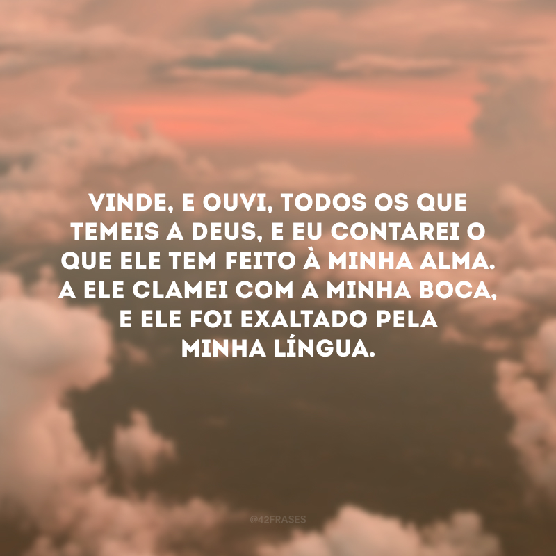 Vinde, e ouvi, todos os que temeis a Deus, e eu contarei o que ele tem feito à minha alma. A ele clamei com a minha boca, e ele foi exaltado pela minha língua.