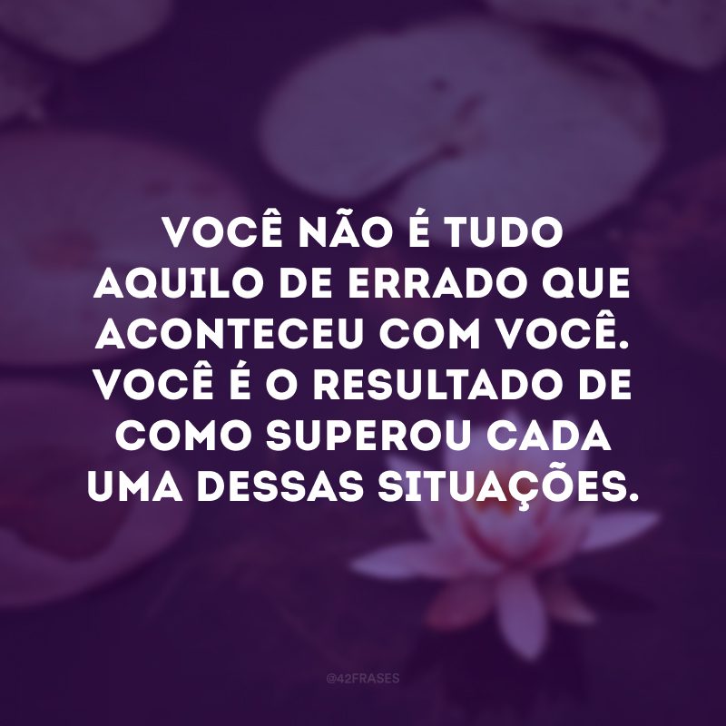 Você não é tudo aquilo de errado que aconteceu com você. Você é o resultado de como superou cada uma dessas situações. 