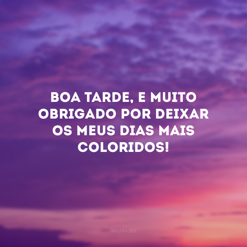 Boa tarde, e muito obrigado por deixar os meus dias mais coloridos!