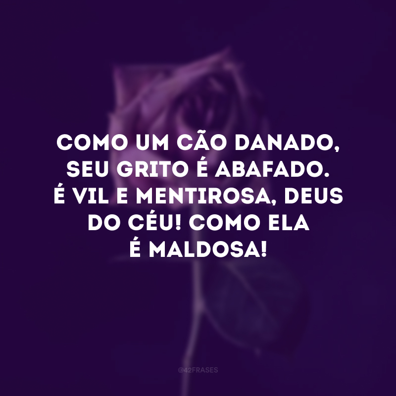 Como um cão danado, seu grito é abafado. É vil e mentirosa, Deus do céu! Como ela é maldosa!