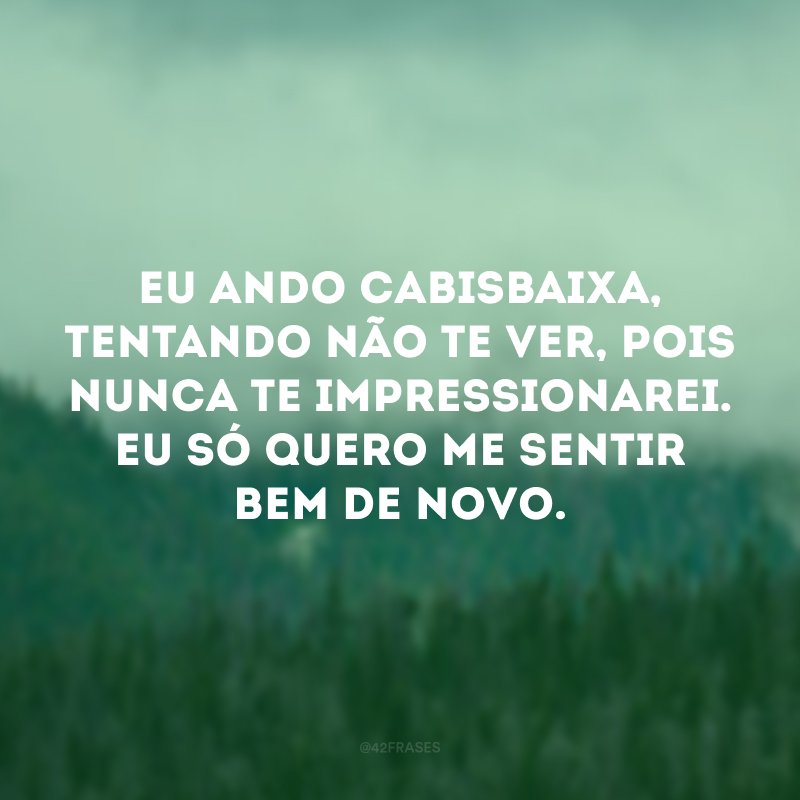 Eu ando cabisbaixa, tentando não te ver, pois nunca te impressionarei. Eu só quero me sentir bem de novo.