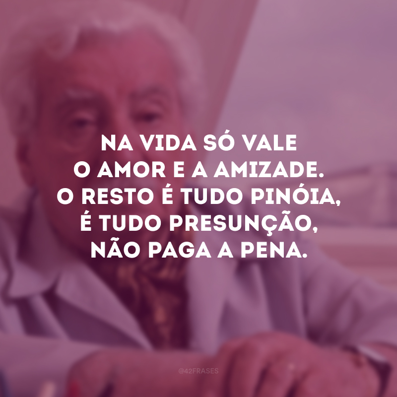 Na vida só vale o amor e a amizade. O resto é tudo pinóia, é tudo presunção, não paga a pena. 