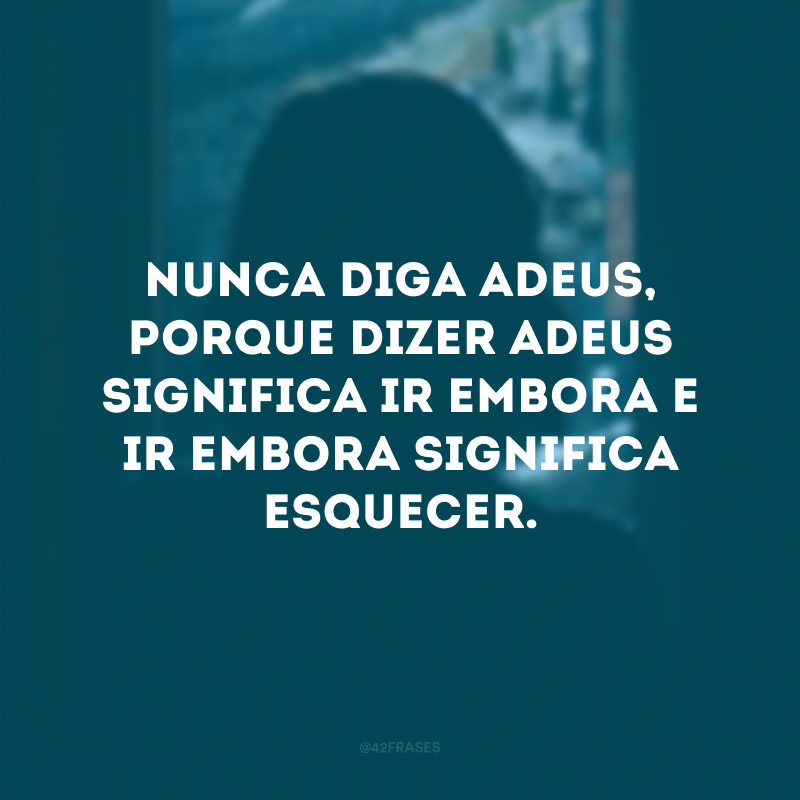 Nunca diga adeus, porque dizer adeus significa ir embora e ir embora significa esquecer.