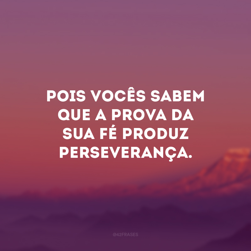 Pois vocês sabem que a prova da sua fé produz perseverança.