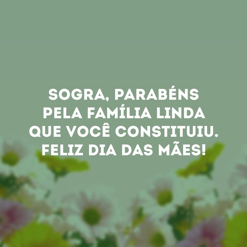 Sogra, parabéns pela família linda que você constituiu. Feliz Dia das Mães!