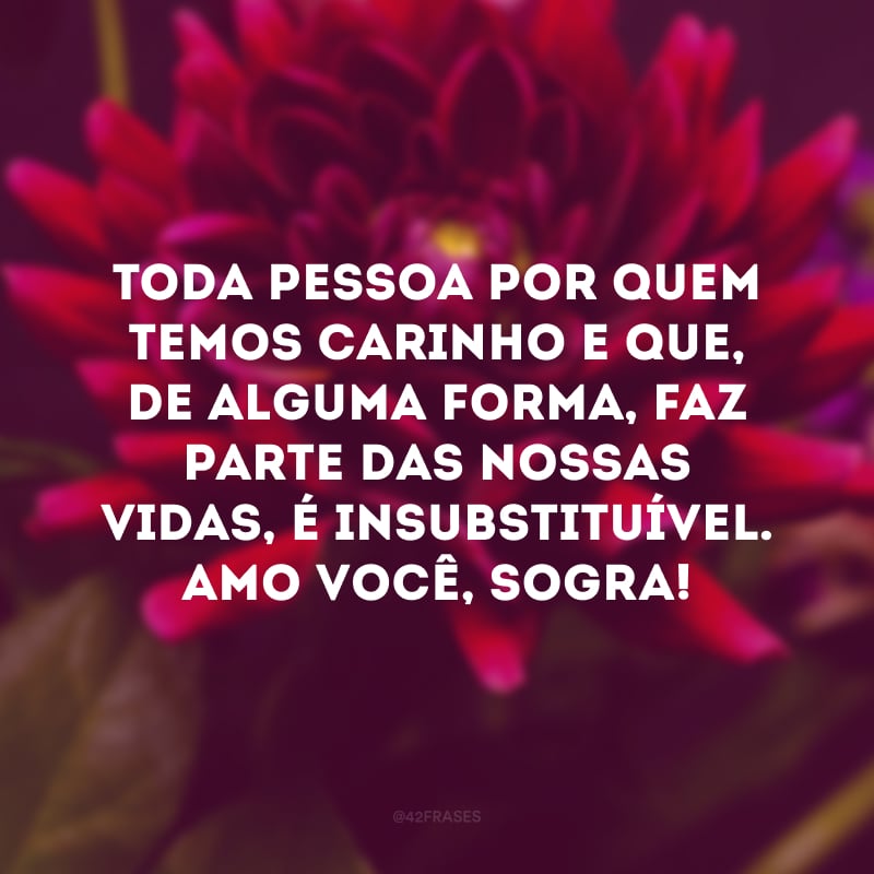 Toda pessoa por quem temos carinho e que, de alguma forma, faz parte das nossas vidas, é insubstituível. Amo você, sogra! 