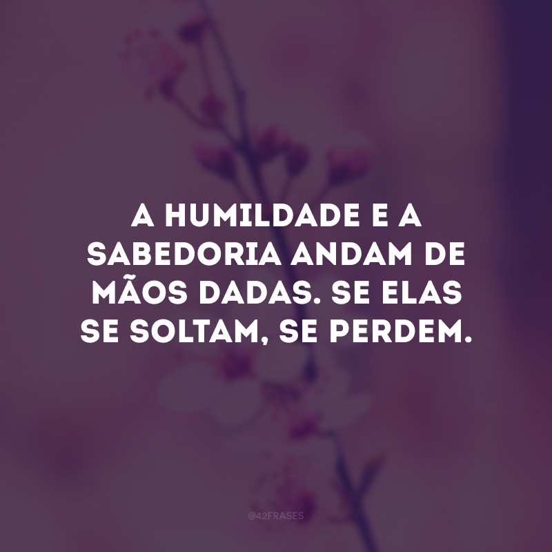 A humildade e a sabedoria andam de mãos dadas. Se elas se soltam, se perdem.