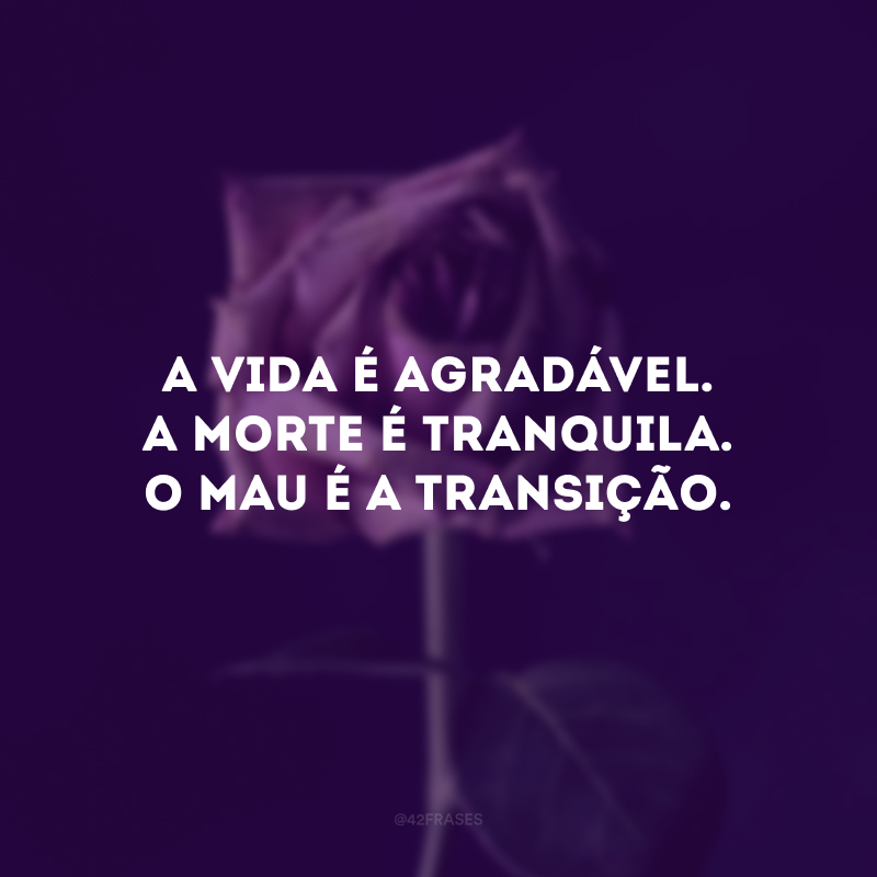 A vida é agradável. A morte é tranquila. O mau é a transição.