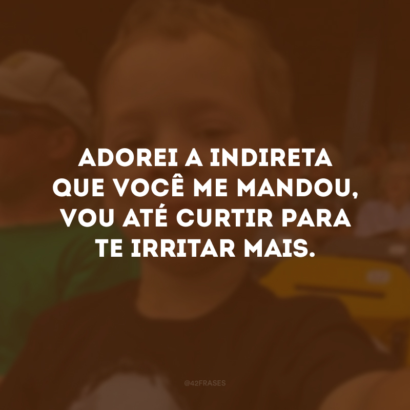 Adorei a indireta que você me mandou, vou até curtir para te irritar mais.