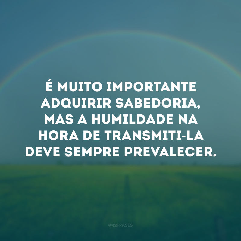 É muito importante adquirir sabedoria, mas a humildade na hora de transmiti-la deve sempre prevalecer.