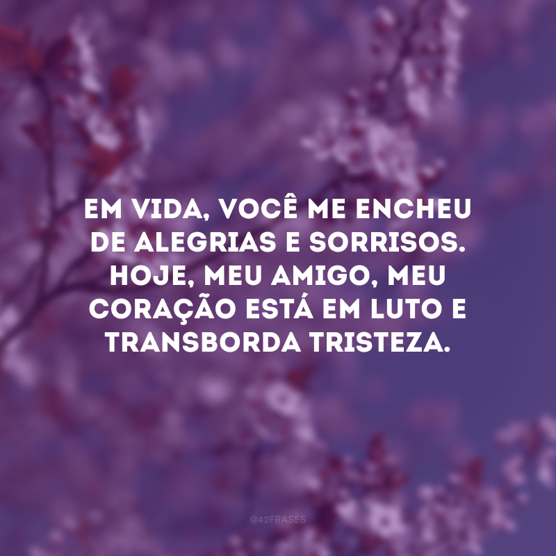 Em vida, você me encheu de alegrias e sorrisos. Hoje, meu amigo, meu coração está em luto e transborda tristeza. 