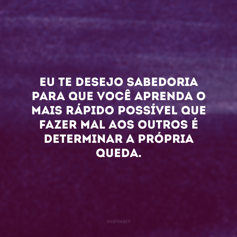 Eu te desejo sabedoria para que você aprenda o mais rápido possível que fazer mal aos outros é determinar a própria queda. 