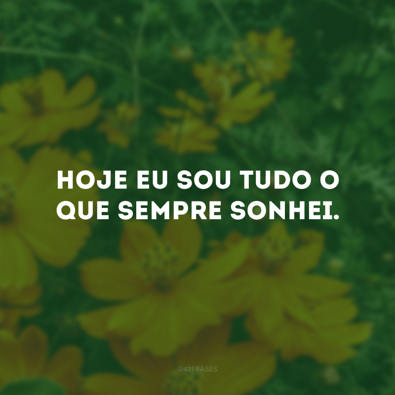 Hoje eu sou tudo o que sempre sonhei.