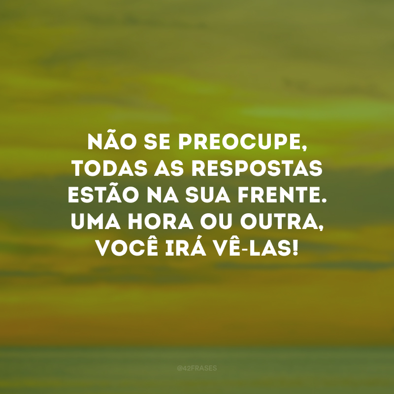 Não se preocupe, todas as respostas estão na sua frente. Uma hora ou outra, você irá vê-las!