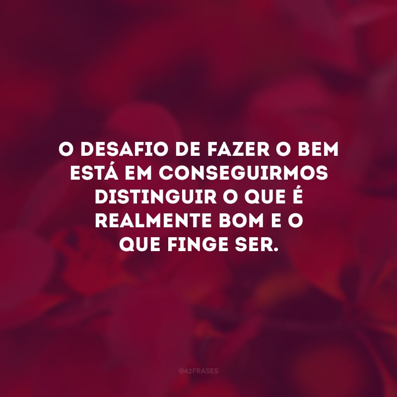 O desafio de fazer o bem está em conseguirmos distinguir o que é realmente bom e o que finge ser.