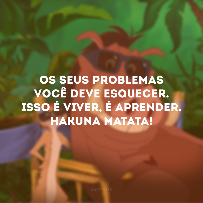 Os seus problemas você deve esquecer. Isso é viver, é aprender. Hakuna Matata!