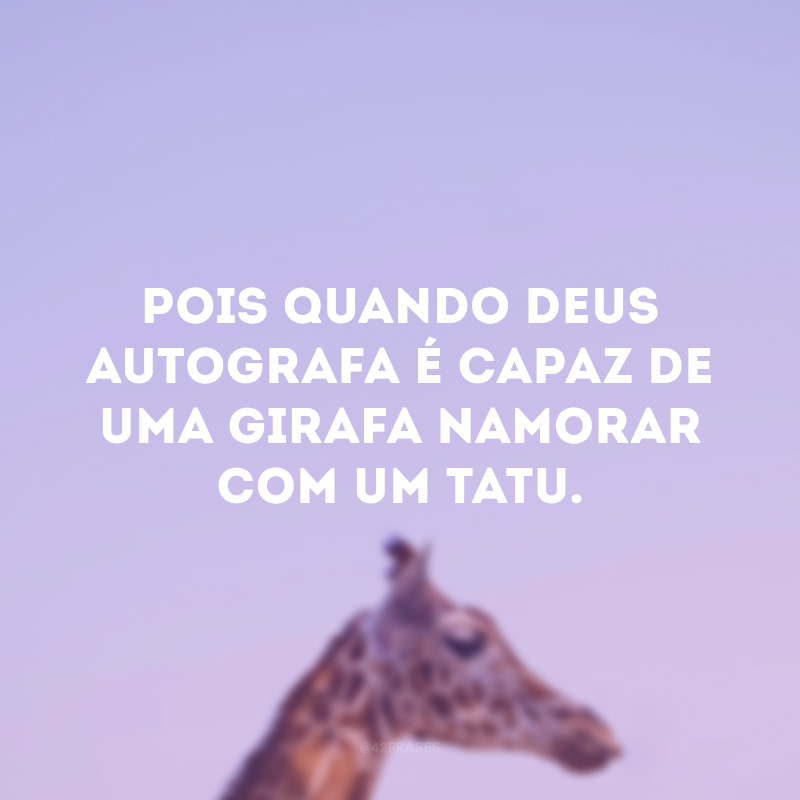 Pois quando Deus autografa é capaz de uma girafa namorar com um tatu.