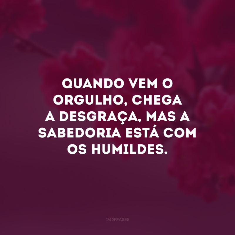 Quando vem o orgulho, chega a desgraça, mas a sabedoria está com os humildes.