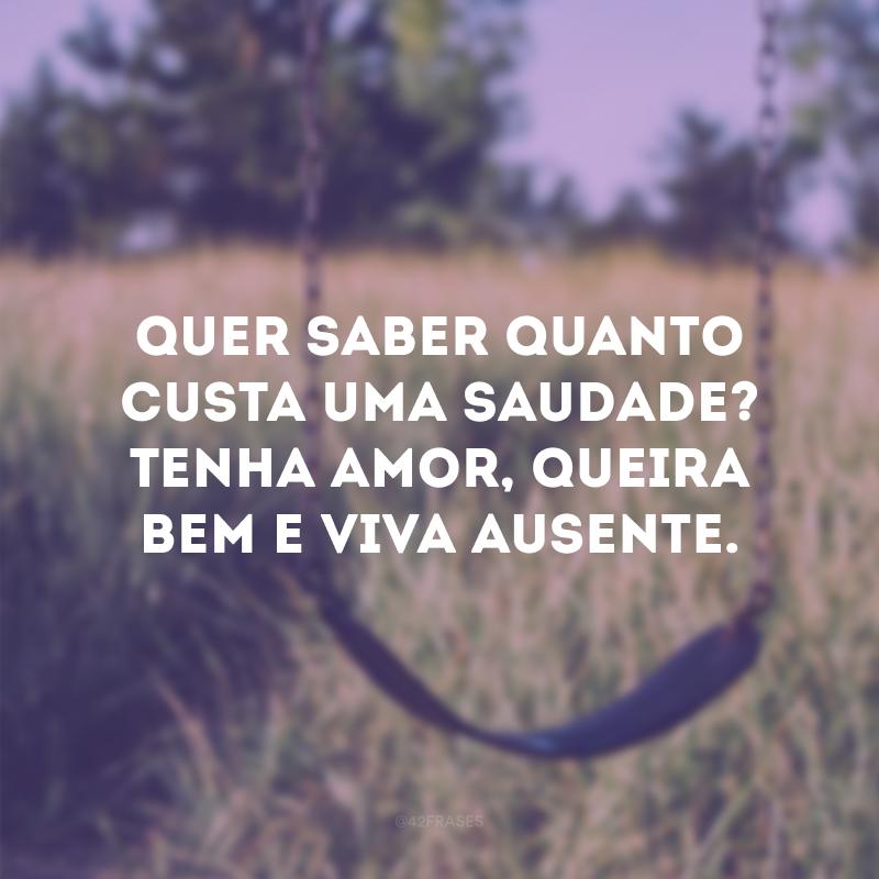 Quer saber quanto custa uma saudade? Tenha amor, queira bem e viva ausente.