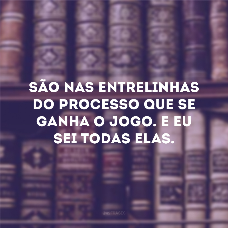 São nas entrelinhas do processo que se ganha o jogo. E eu sei todas elas. 