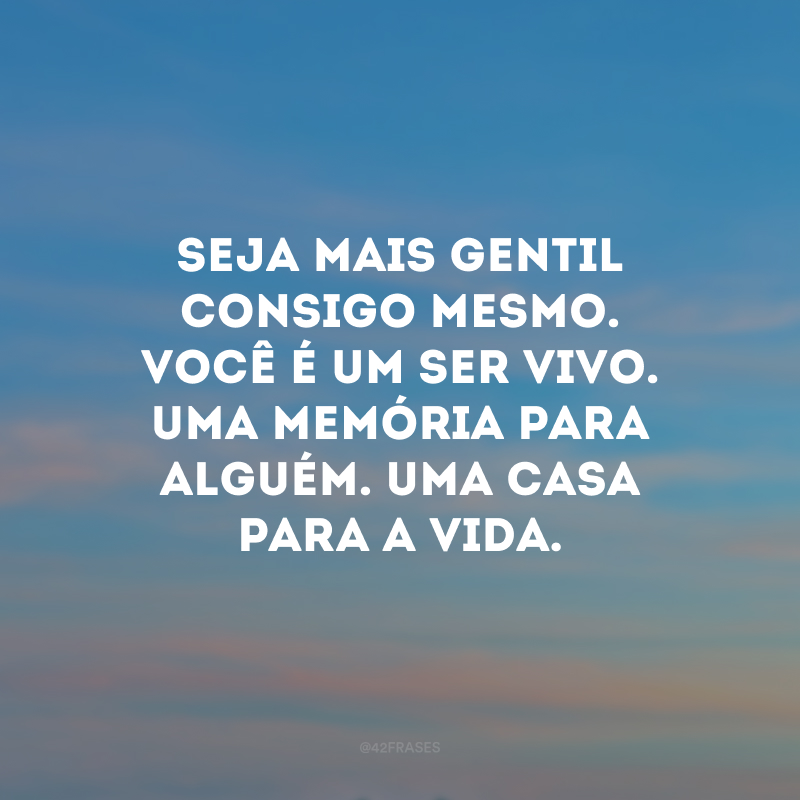 Seja mais gentil consigo mesmo. Você é um ser vivo. Uma memória para alguém. Uma casa para a vida.