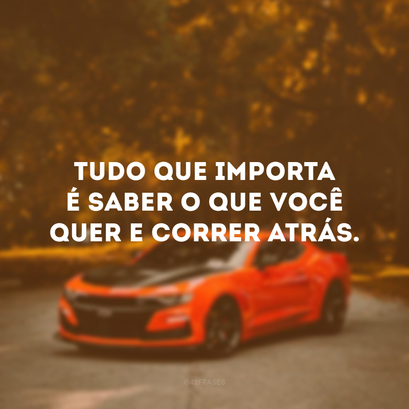 Tudo que importa é saber o que você quer e correr atrás. 