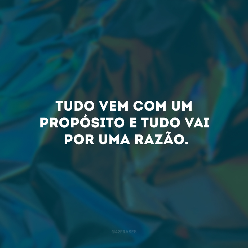 Tudo vem com um propósito e tudo vai por uma razão. 