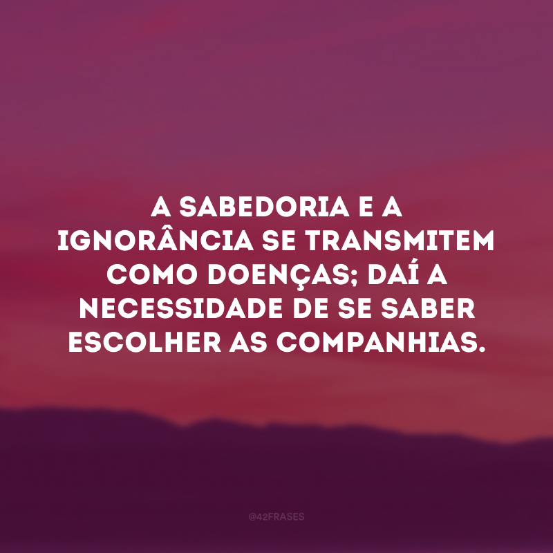 A sabedoria e a ignorância se transmitem como doenças; daí a necessidade de se saber escolher as companhias.