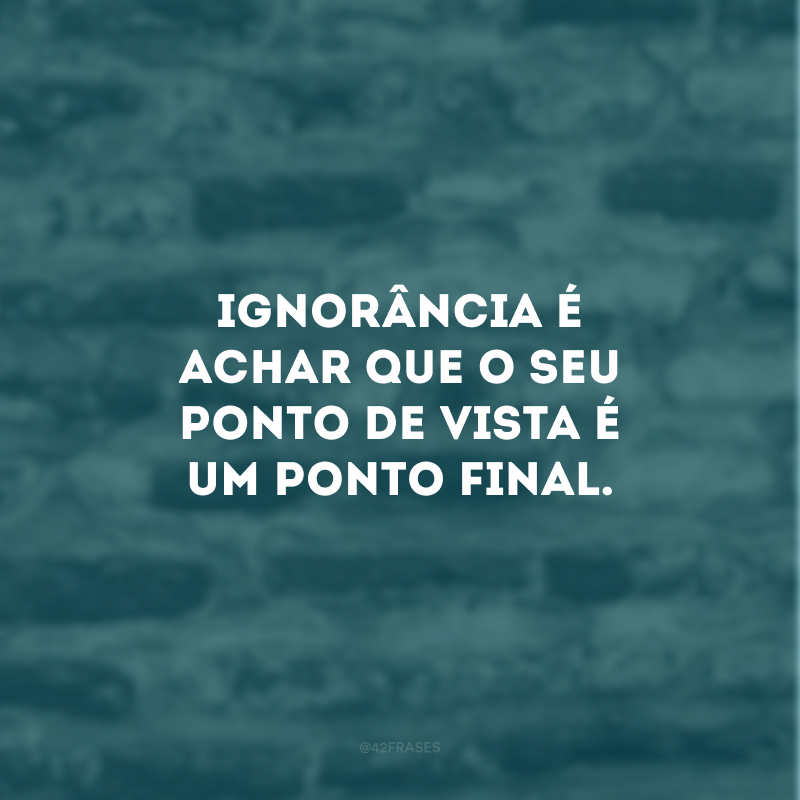 Ignorância é achar que o seu ponto de vista é um ponto final.