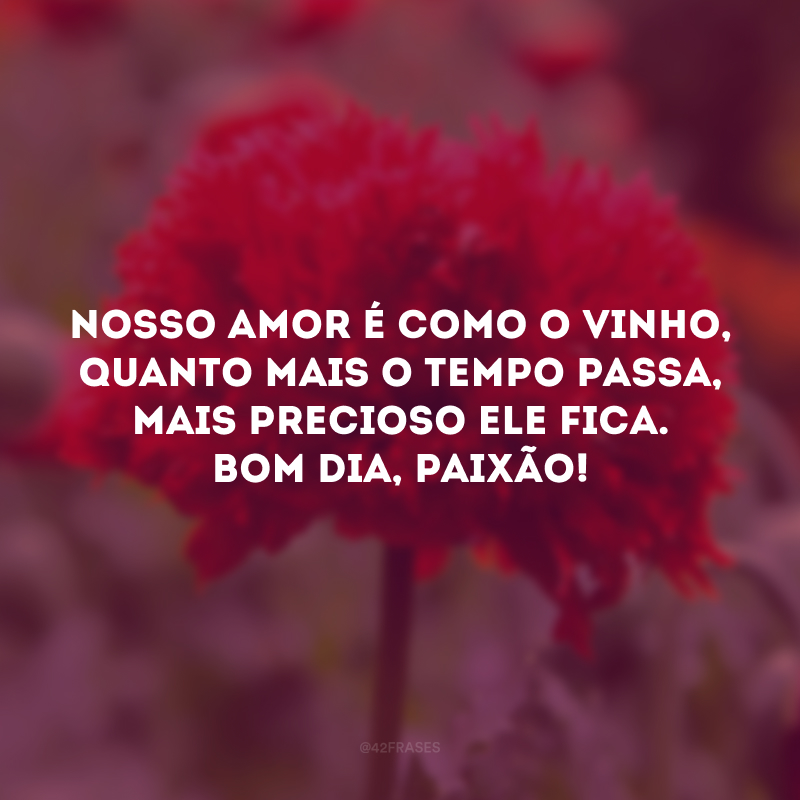 Nosso amor é como o vinho, quanto mais o tempo passa, mais precioso ele fica. Bom dia, paixão!
