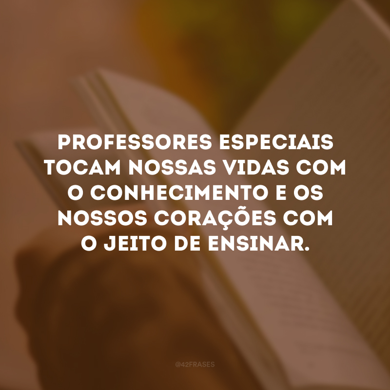 Professores especiais tocam nossas vidas com o conhecimento e os nossos corações com o jeito de ensinar.