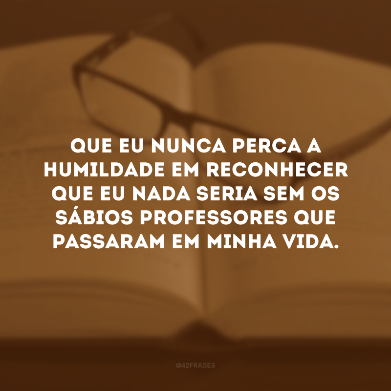 Que eu nunca perca a humildade em reconhecer que eu nada seria sem os sábios professores que passaram em minha vida.