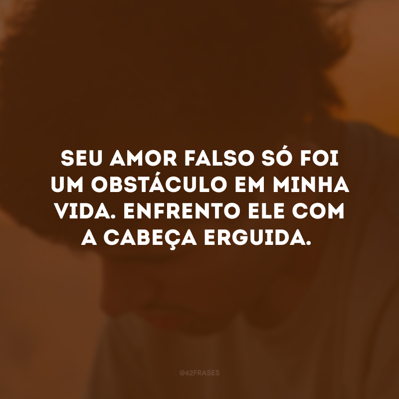 Seu amor falso só foi um obstáculo em minha vida. Enfrento ele com a cabeça erguida.
