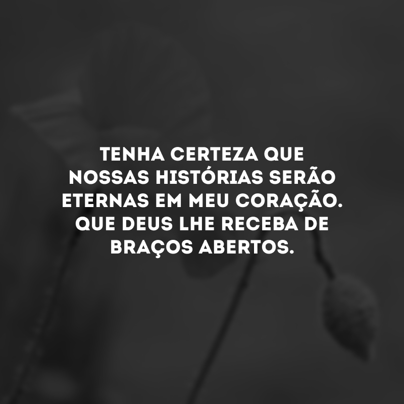 Tenha certeza que nossas histórias serão eternas em meu coração. Que Deus lhe receba de braços abertos.