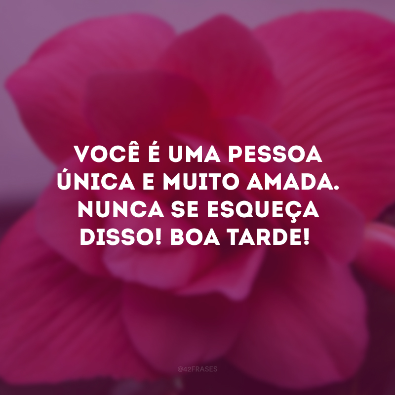 Você é uma pessoa única e muito amada. Nunca se esqueça disso! Boa tarde!
