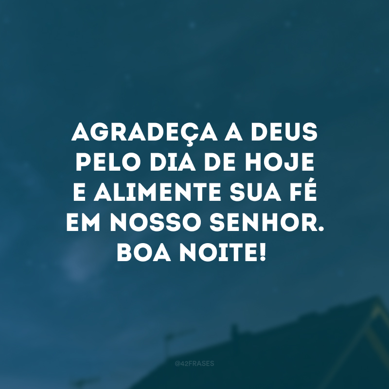 Agradeça a Deus pelo dia de hoje e alimente sua fé em nosso Senhor. Boa noite!
