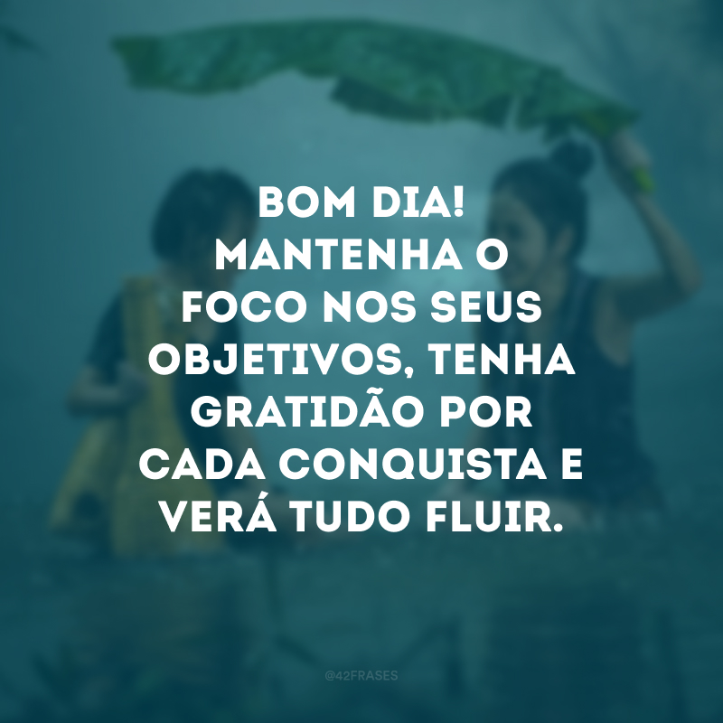 Bom dia! Mantenha o foco nos seus objetivos, tenha gratidão por cada conquista e verá tudo fluir. 