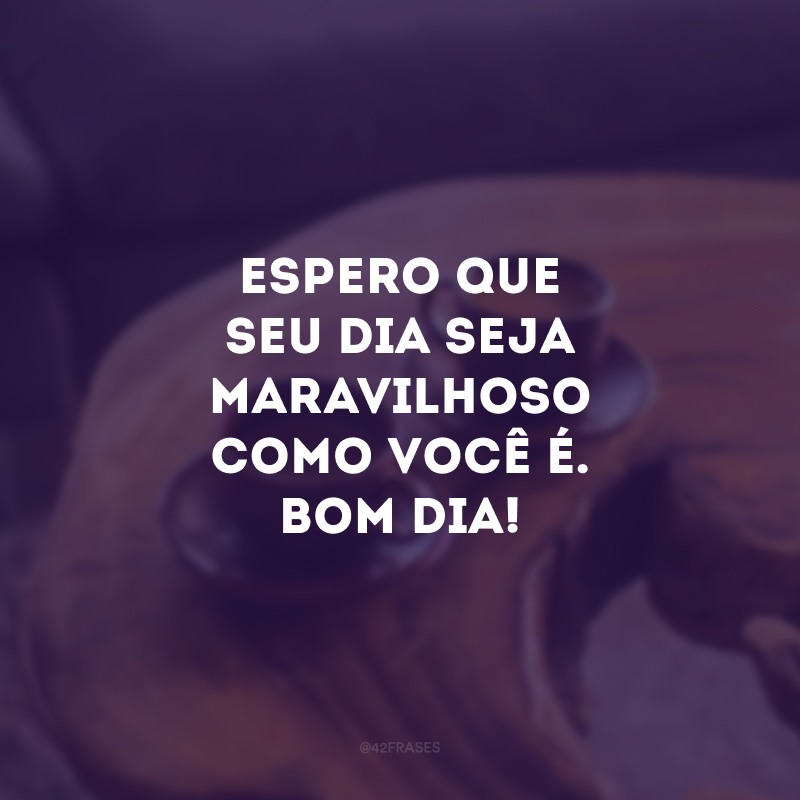 Espero que seu dia seja maravilhoso como você é. Bom dia!