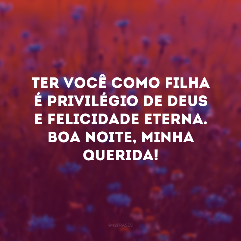 Ter você como filha é privilégio de Deus e felicidade eterna. Boa noite, minha querida!
