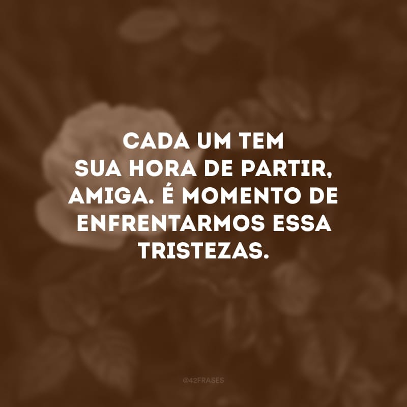 Cada um tem sua hora de partir, amiga. É momento de enfrentarmos essa tristezas. 