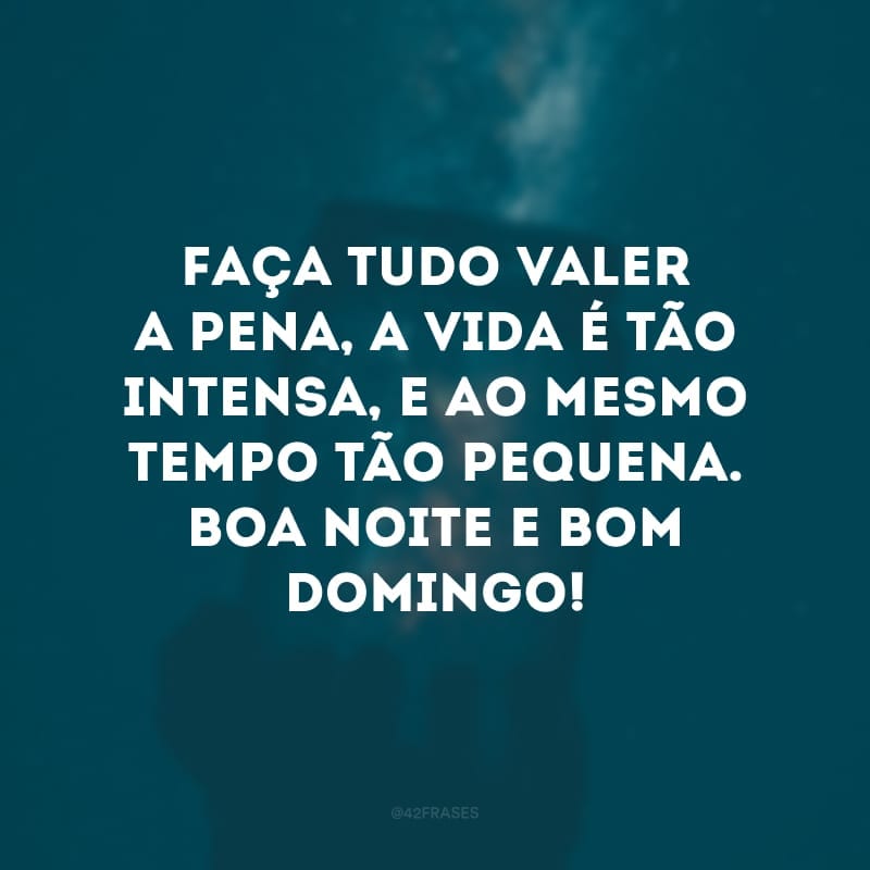 Faça tudo valer a pena, a vida é tão intensa, e ao mesmo tempo tão pequena. Boa noite e bom domingo!